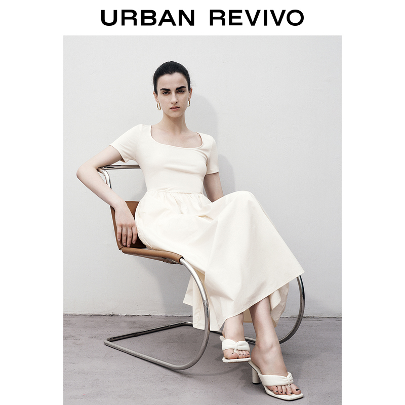 UR2023夏季女装复古风赫本叠层拼接紧身宝藏连衣裙UWG732106