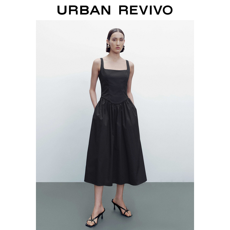 UR2023夏女装高级裙子小黑裙薄款吊带连衣裙UWG732031