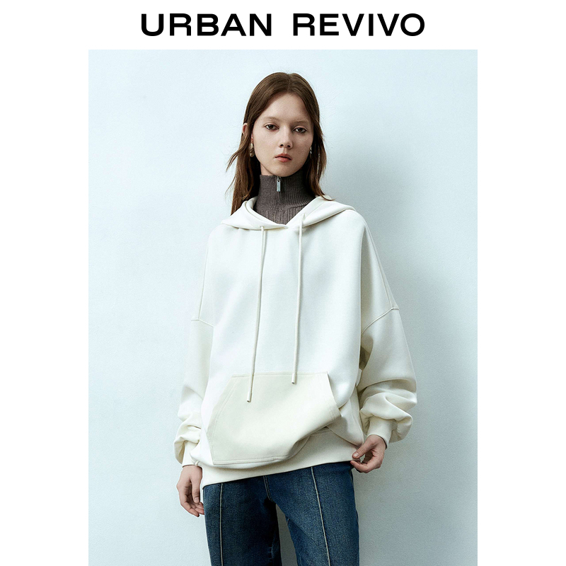 UR2023秋冬新款女装时髦休闲风慵懒落肩超宽松连帽卫衣UWU430053