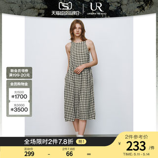 UR2024夏季新款女装复古设计感撞色格纹无袖连衣裙UWU740040