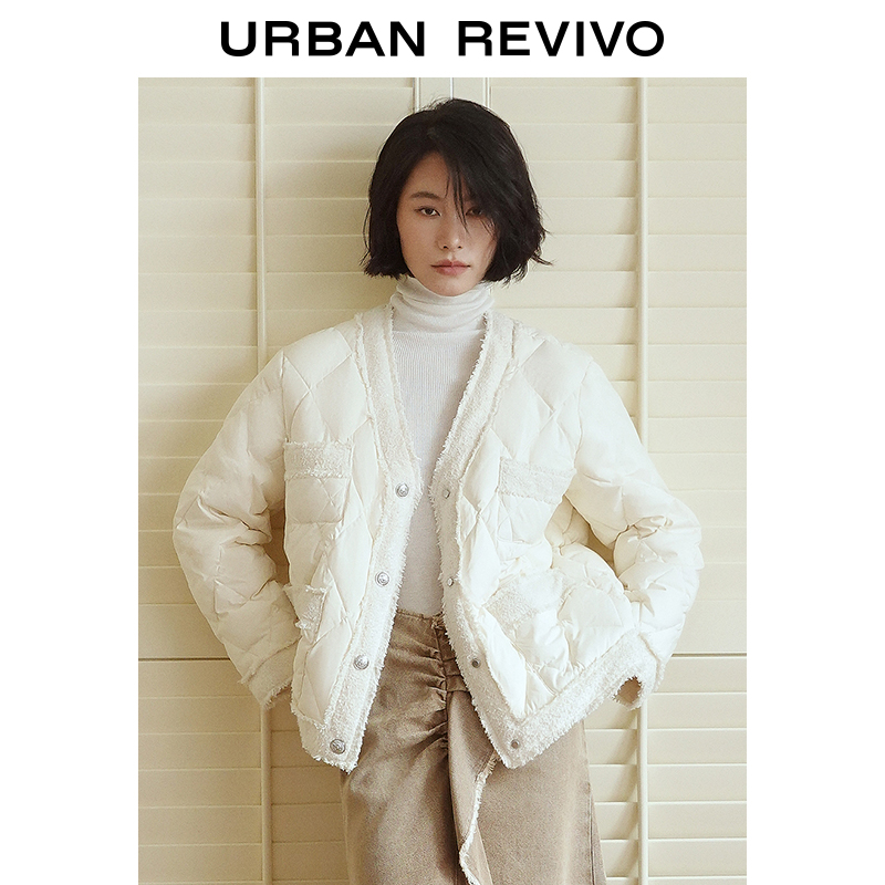 UR2023秋冬新款女装气质菱格绗缝拼接宽松羽绒服UWG130009