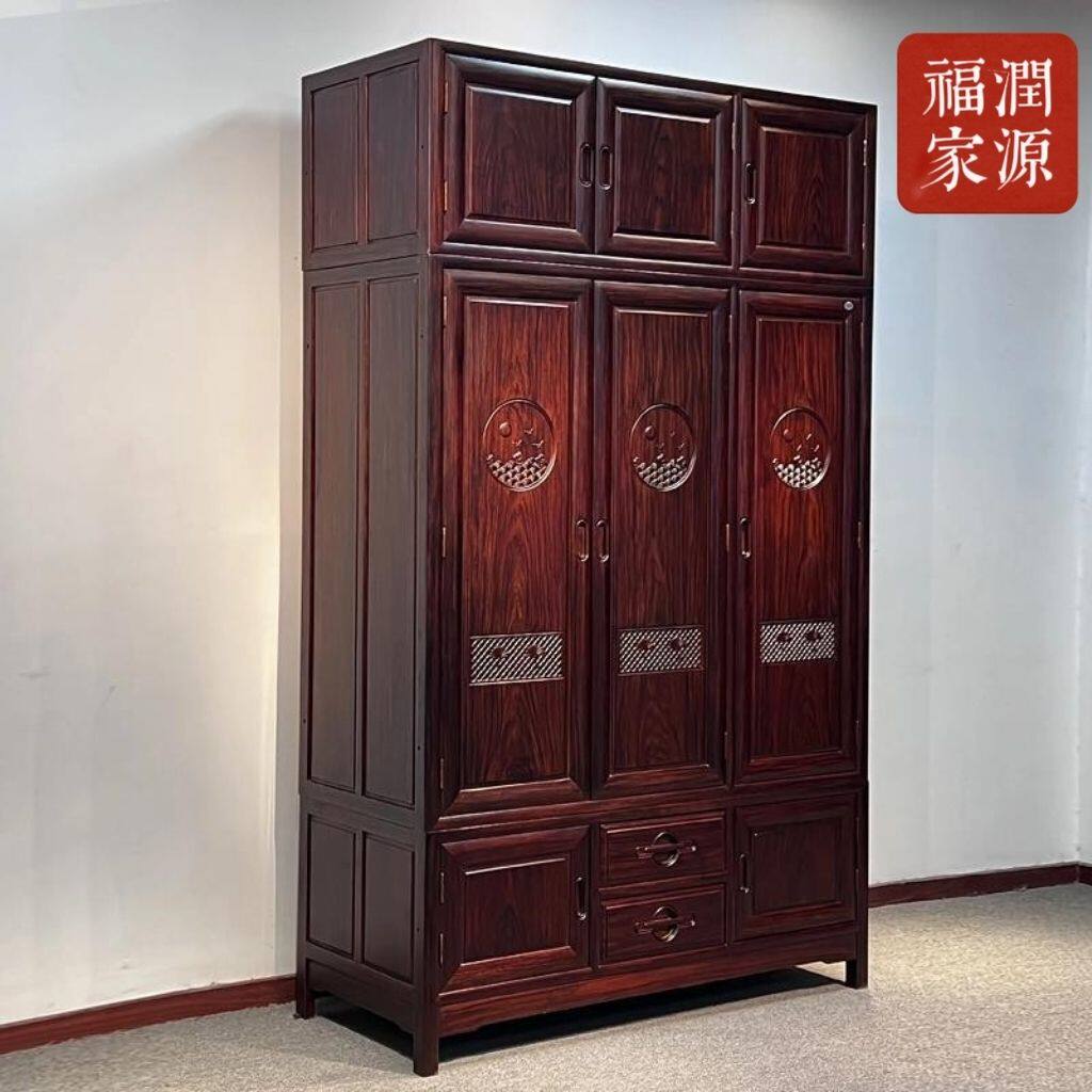 南美酸枝木实木衣柜雕花仿古卧室红木储物柜家用衣橱大衣柜古典