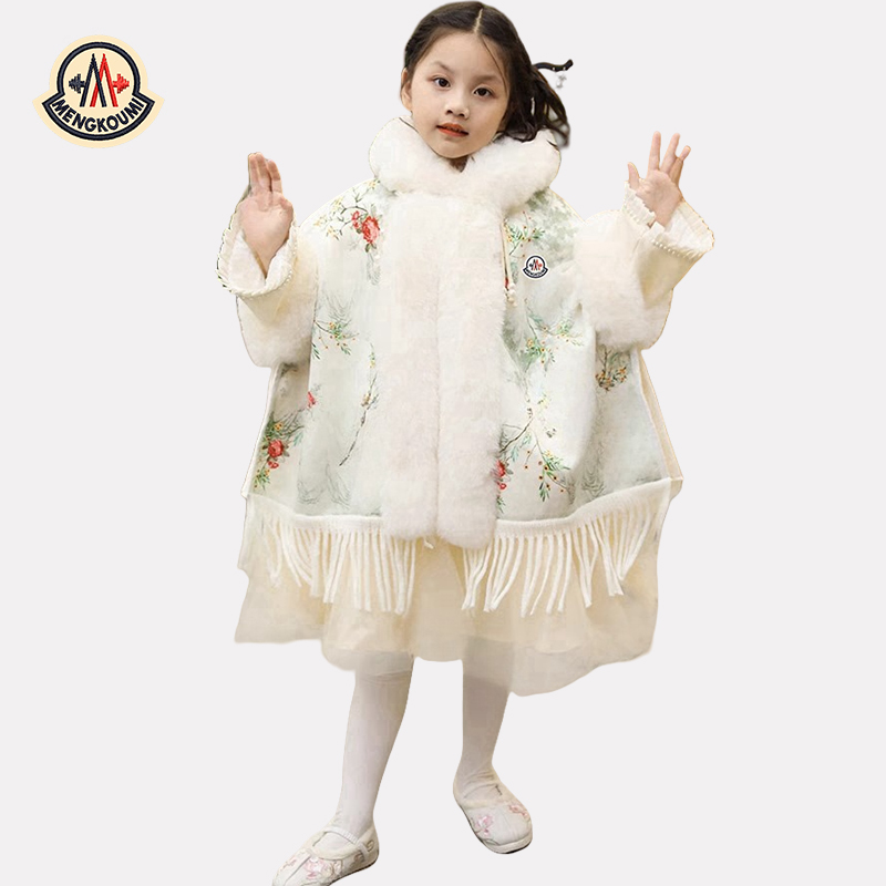 【官网正品】蒙口米色圣诞女童汉服披风斗篷大衣冬季加厚女宝外套
