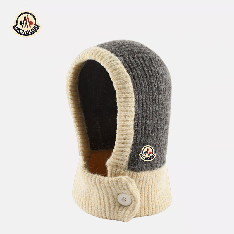 【正品现货】蒙口米色巴拉克拉法帽骑车保暖帽子围巾一体女针织帽