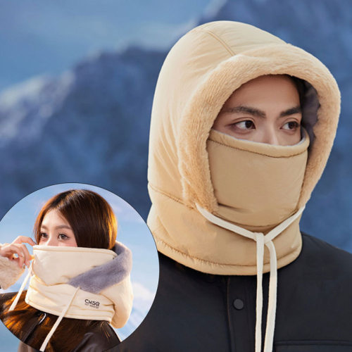 东北冬季帽子面罩围脖一体帽加绒保暖护颈套头雷锋帽骑行滑雪护耳