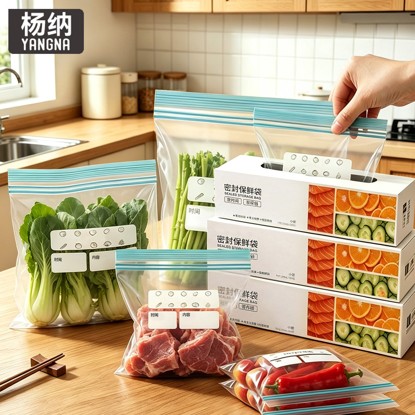 杨纳保鲜袋密封袋食品级家用加厚自封双筋塑封冰箱冷冻专用分装袋图片