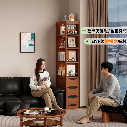侧边抽拉夹缝书柜家用客厅展示柜