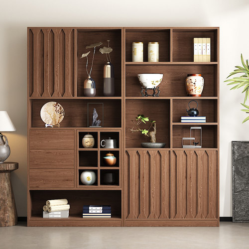 复古博古架实木新中式展示柜客厅茶具茶杯收纳置物架茶柜多宝阁家