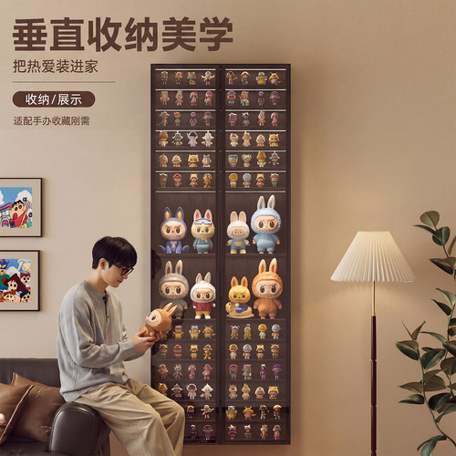 带灯玻璃门防尘手办展示柜壁挂