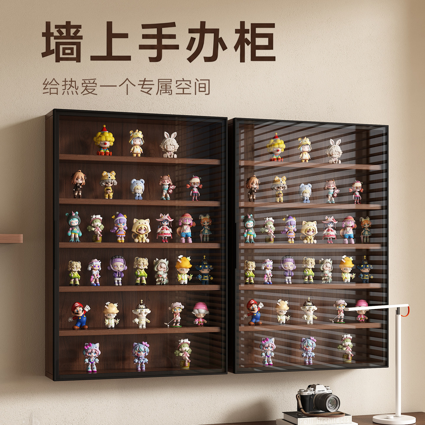 实木壁挂手办盲盒防尘展示柜图片