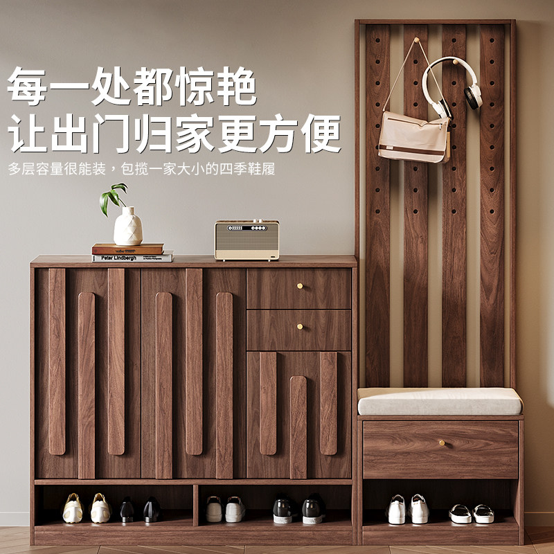 家用入户门实木鞋柜门外走廊客厅隔断收纳柜座凳换鞋凳挂衣架一体