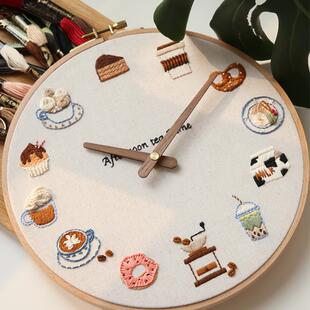 八点自修室【小小茶咖时钟】可精准走时钟表DIY刺绣成品相框摆件
