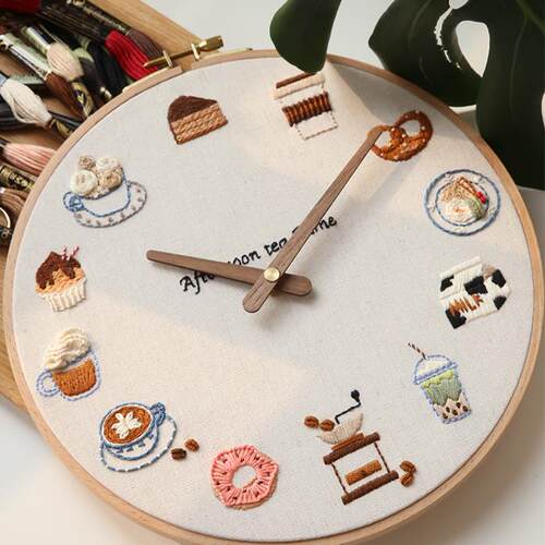 八点自修室【小小茶咖时钟】可精准走时钟表DIY刺绣成品相框摆件
