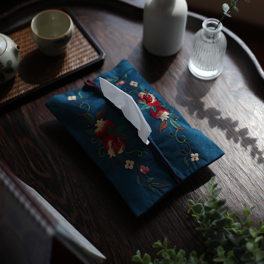 花寄 福寿三多刺绣diy成品布艺纸巾包立体刺绣抽纸袋盒安居礼物