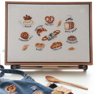 八点自修室原创【面包开会】牛仔围裙 牛仔包刺绣成品DIY装饰画