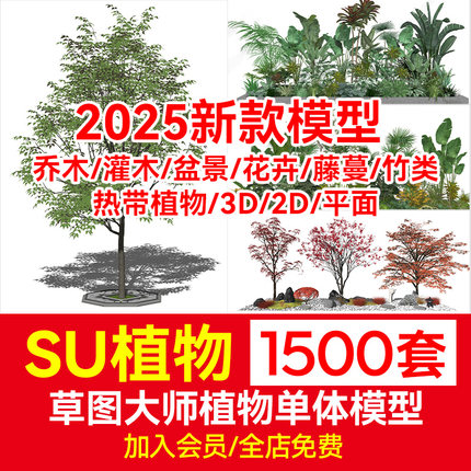 草图大师模型SU园林景观植物花草树木乔木花卉盆栽sketchup素材库