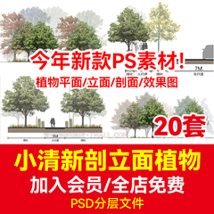 海绵城市规划素材景观小清新树木psd植物PS平面立面剖面效果图