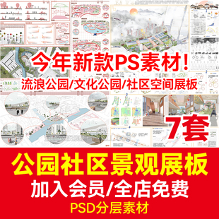 板 PSD分层环艺素材城市公园街头绿地小游园景观PS竖展板排版 模版