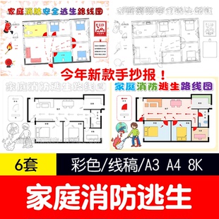 yxy家庭绘画疏散逃生路线示意图手抄报模板消防安全知识教育小报