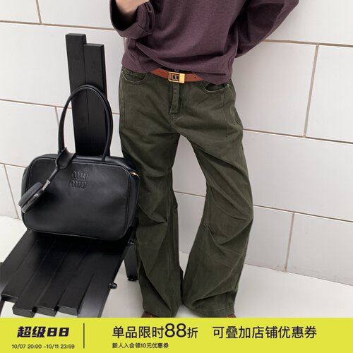 纯棉复古水洗宽松阔腿牛仔裤