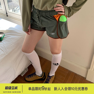 square 户外拼接撞色跑步健身运动辣妹冲浪裤 短裤 女 houlest美式