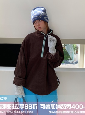 sqaure houlest秋冬加绒加厚摇粒绒半开领拉链卫衣保暖内搭外套女