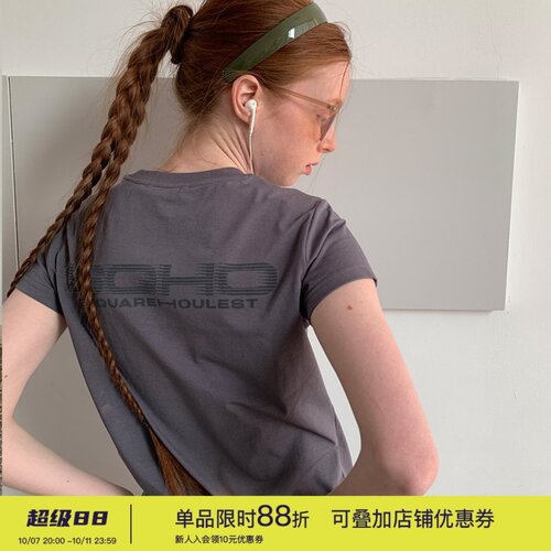 square houlest夏季户外休闲透气亲肤圆领显瘦T恤凉感正肩短袖女