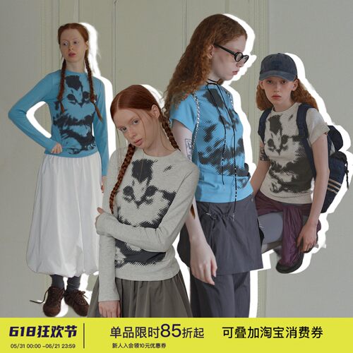 短袖甜酷辣妹纯棉猫咪印花