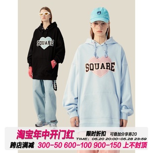 美式 街头秋冬连帽爱心印花宽松帽衫 houlest卫衣女情侣款 square