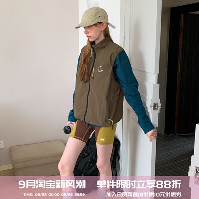 square houlest百搭户外机能轻盈宽松休闲防风运动马甲背心外套女