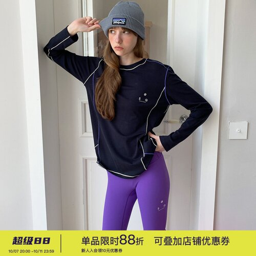 square houlest百搭户外骑行通勤哈苏线宽松防晒打底衫长袖T恤女