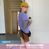 T恤女 显瘦长袖 sqaure houlest户外通勤撞色条纹假两件正肩修身