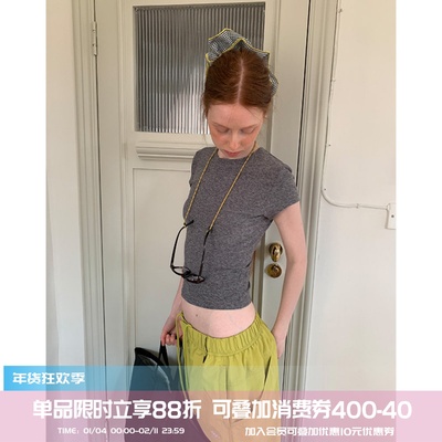 square houlest百搭简约弹力修身显瘦健身瑜伽运动T恤印花短袖女