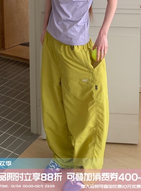 square houlest户外休闲登山徒步轻薄防水宽松阔腿伞兵裤长裤女