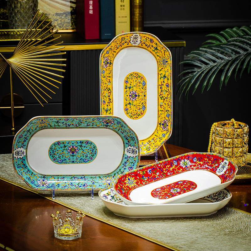 森磊陶瓷家用方形12英寸鱼盘