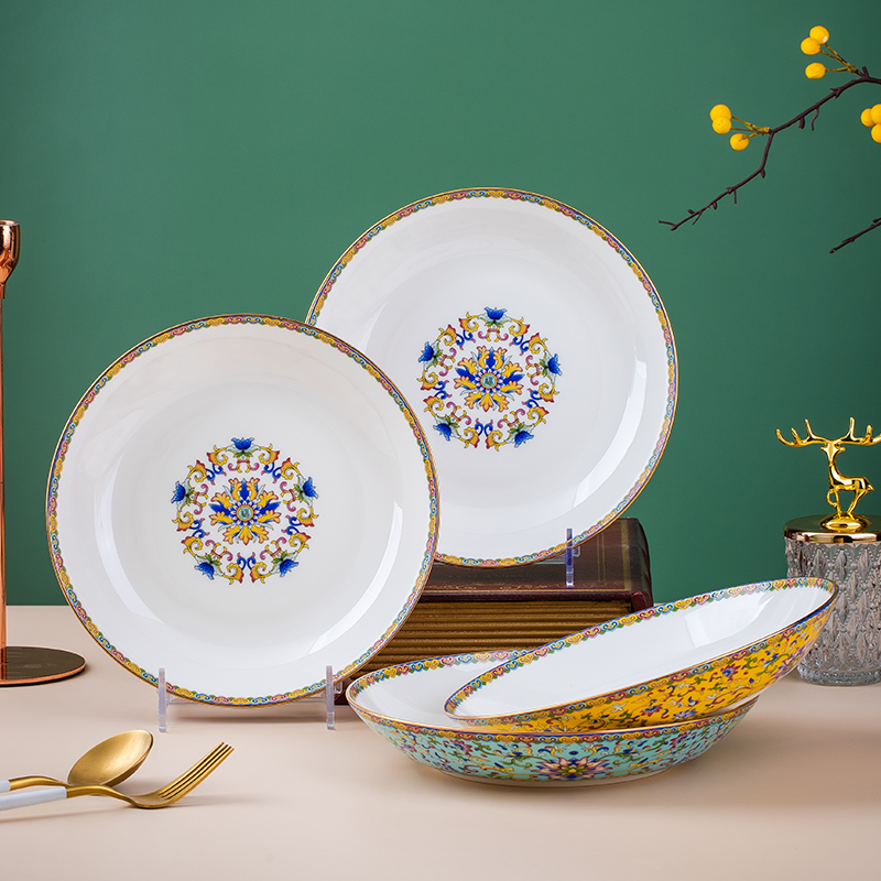 森磊中式圆形陶瓷果盘菜盘