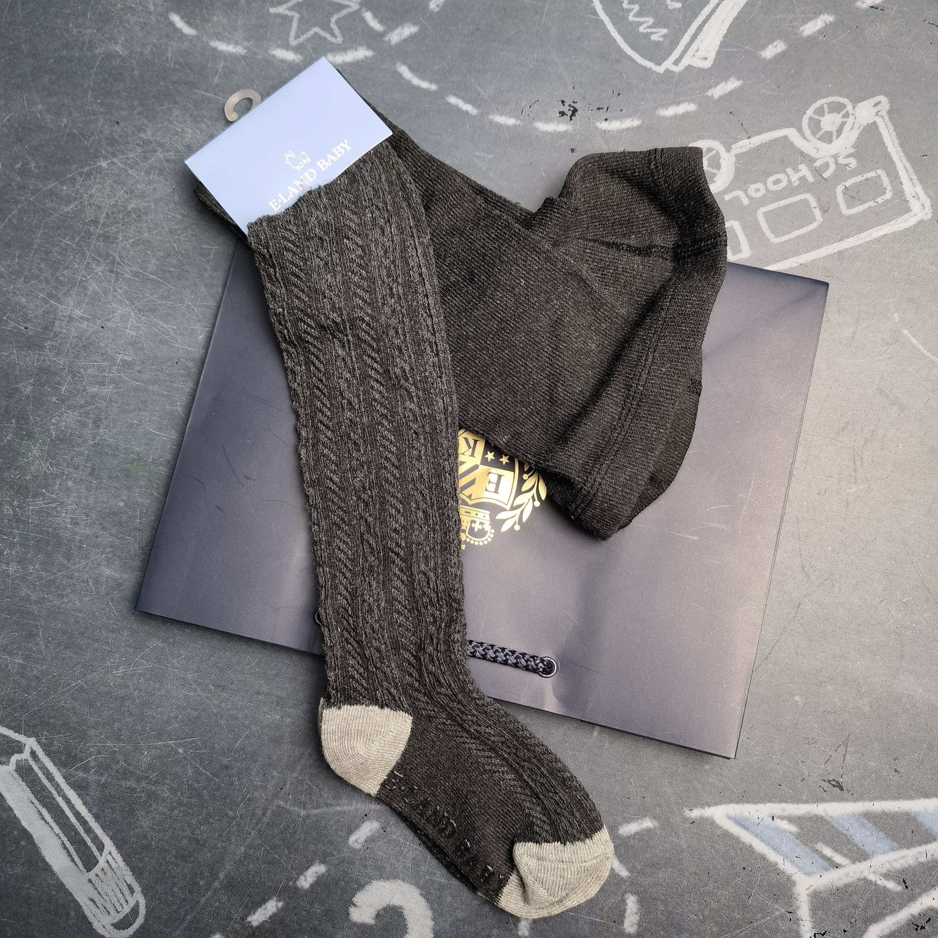 E-landkids 依恋童装配饰 女童春秋款 袜子 暗格纹 英伦风 连裤袜