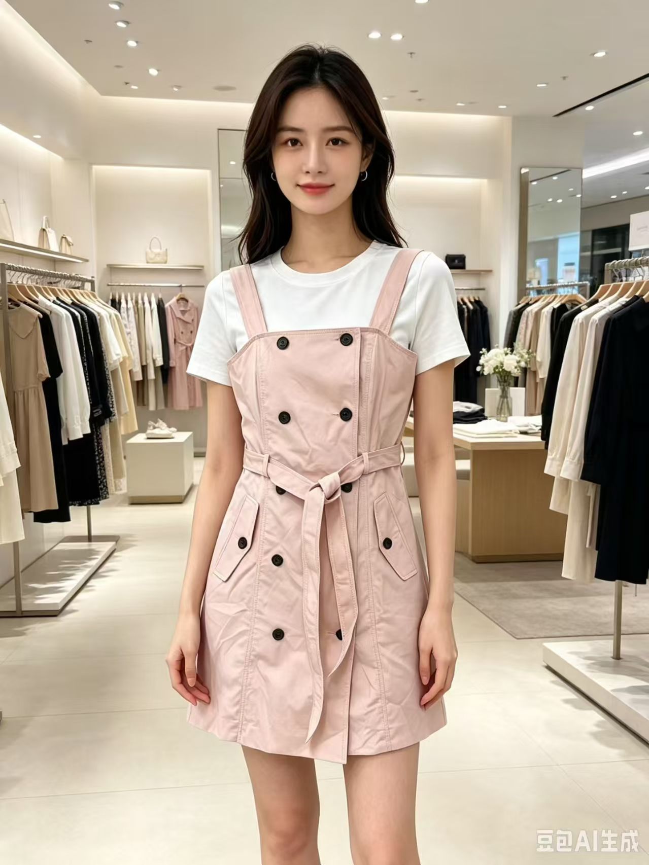 Teenie Weenie/小熊 成人女子(大童可穿)春夏双排扣 背带连衣裙