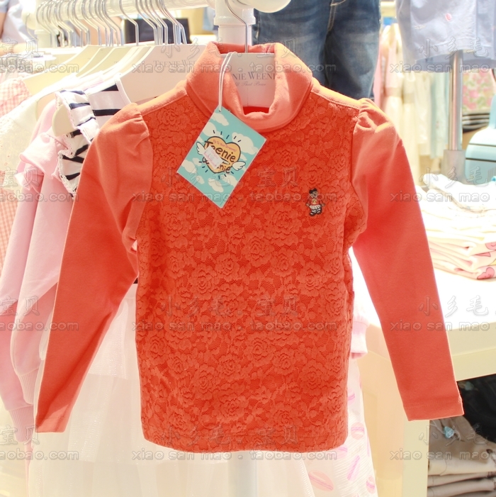 小熊长袖t恤小熊花纹蕾丝长袖t恤