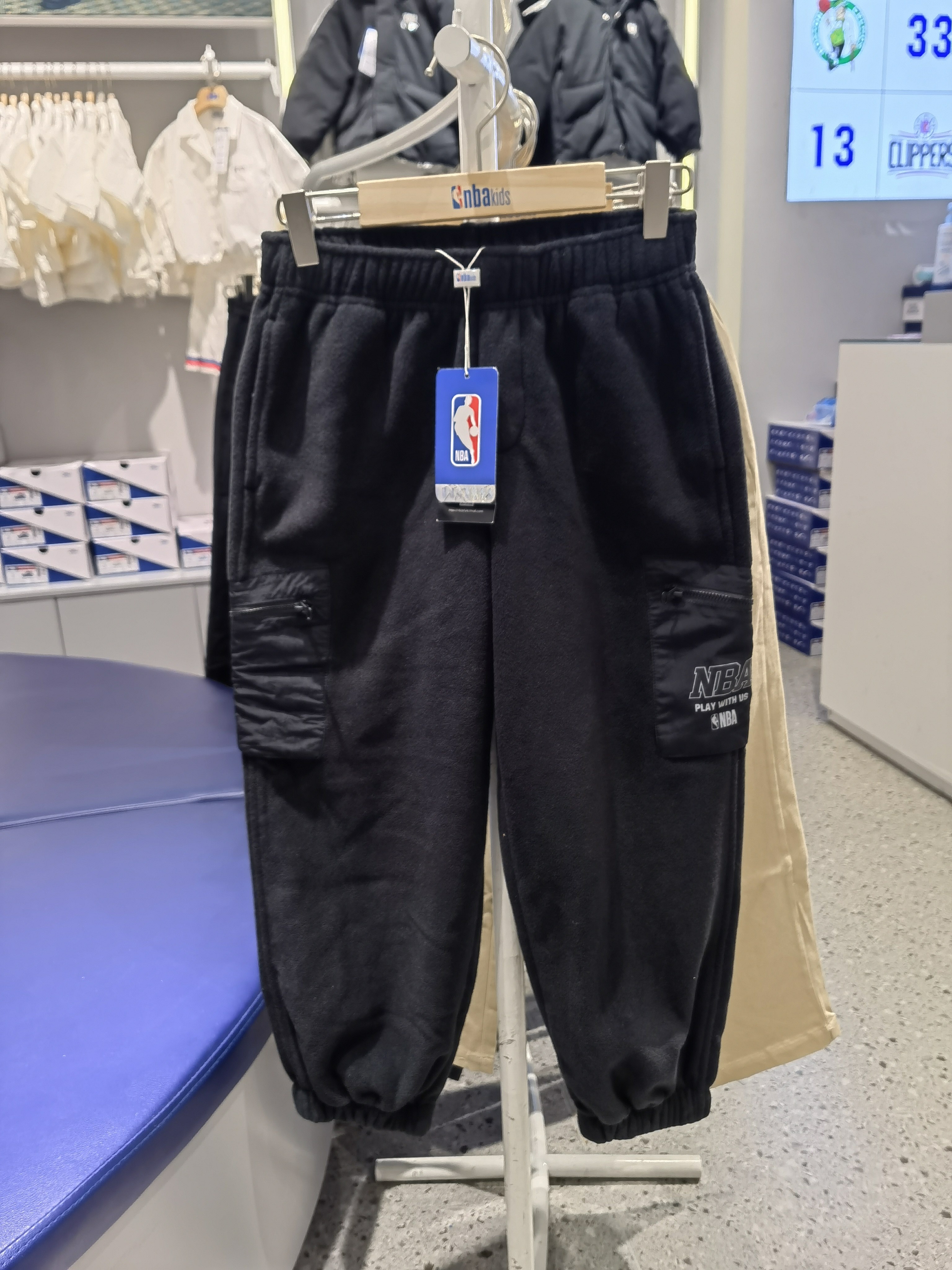 NBA KIDS 男童 秋冬款 里外抓绒 拉链口袋 收口休闲 工装裤