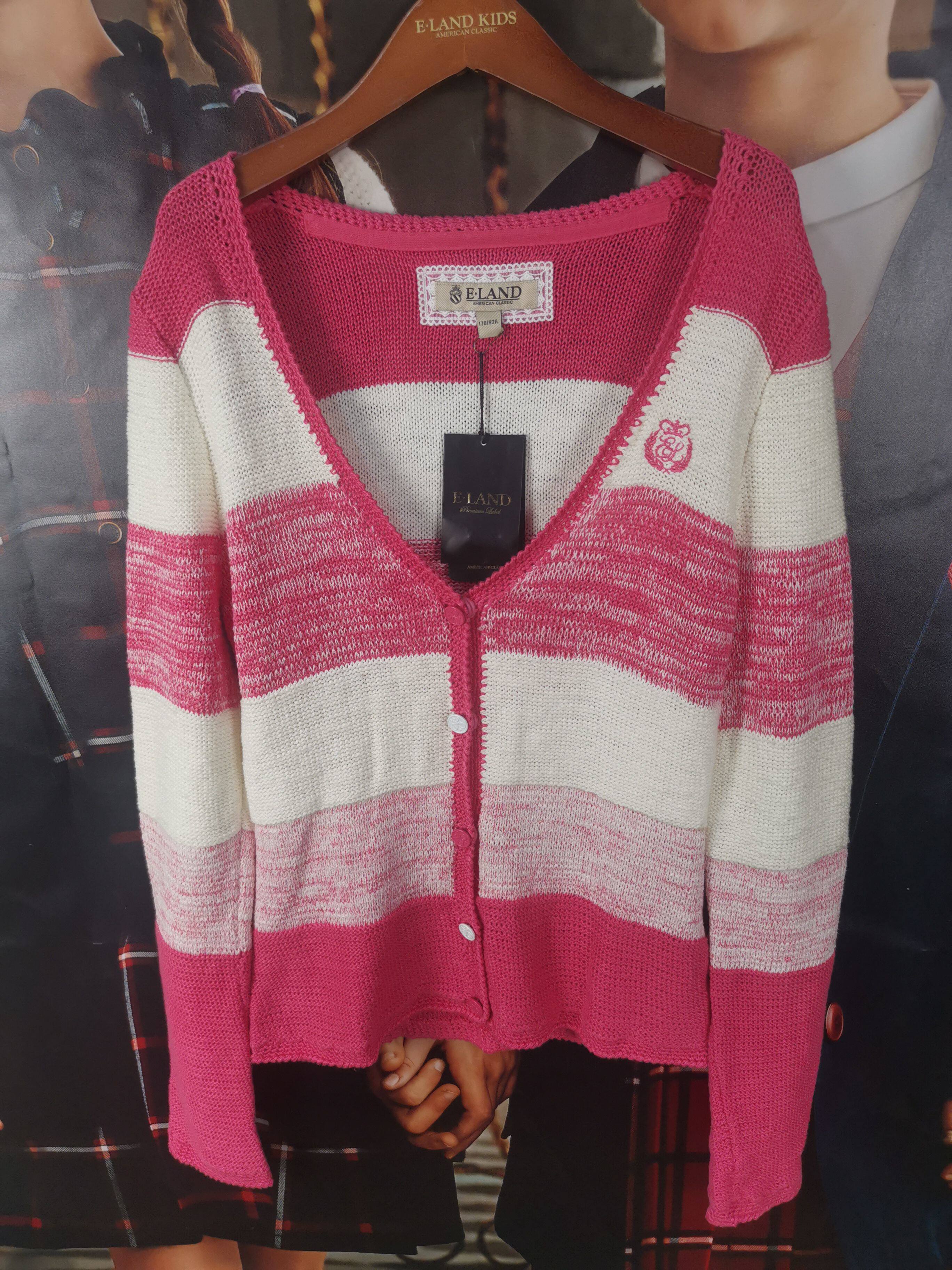 依恋春款女士两色条纹针织衫开衫