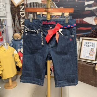 E-landkids 依恋童装 夏款女童 微弹牛仔 五分裤（送金属腰链）