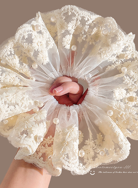 韩系白色蕾丝花边大肠发圈女高级感透明网纱大肠圈丸子头头花发绳