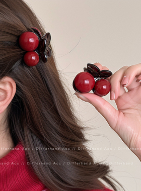 红色樱桃小抓夹女高级感新年发饰前额刘海发夹边夹侧边公主头发卡