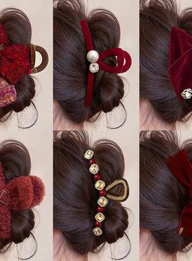 新年红色大号抓夹女高级感2025新款发量大发夹后脑勺鲨鱼夹子头饰