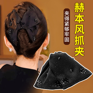 复古缎面赫本抓夹女高级感气质高马尾发夹后脑勺大号鲨鱼夹子头饰