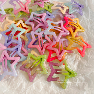 Y2K渐变彩色星星发夹女前额碎发刘海侧边夹子多巴胺发卡BB夹发饰