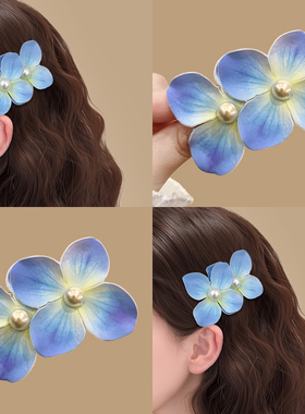 蓝色蝴蝶兰花朵发夹女2025新款高端高级感边夹侧边夹鸭嘴夹子头饰