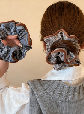 蓝色条纹大肠发圈高级感洋气时尚发绳后脑勺盘发头绳气质百搭发饰