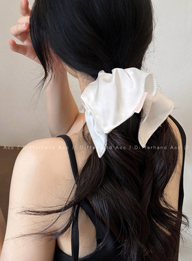 鞠婧祎同款白色缎面方巾大肠发圈女高级感韩系慵懒风大号头绳发饰